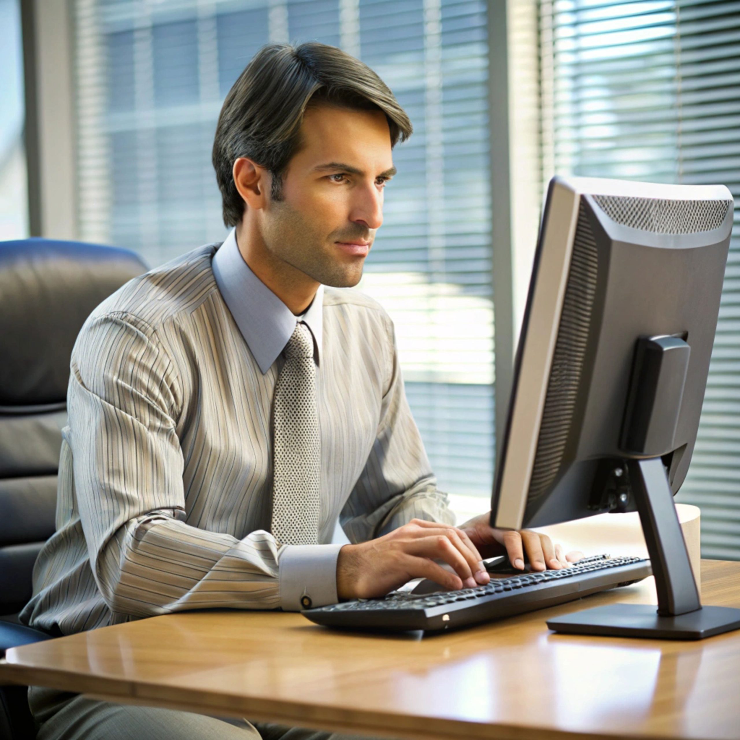 Am at his desk on computer taking a course on prohibition of insider trading
